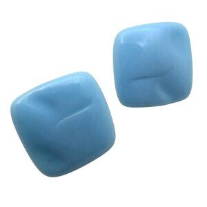 Retro Blue Square Earrings Curved Pattern Vintage Classic Mod Statement